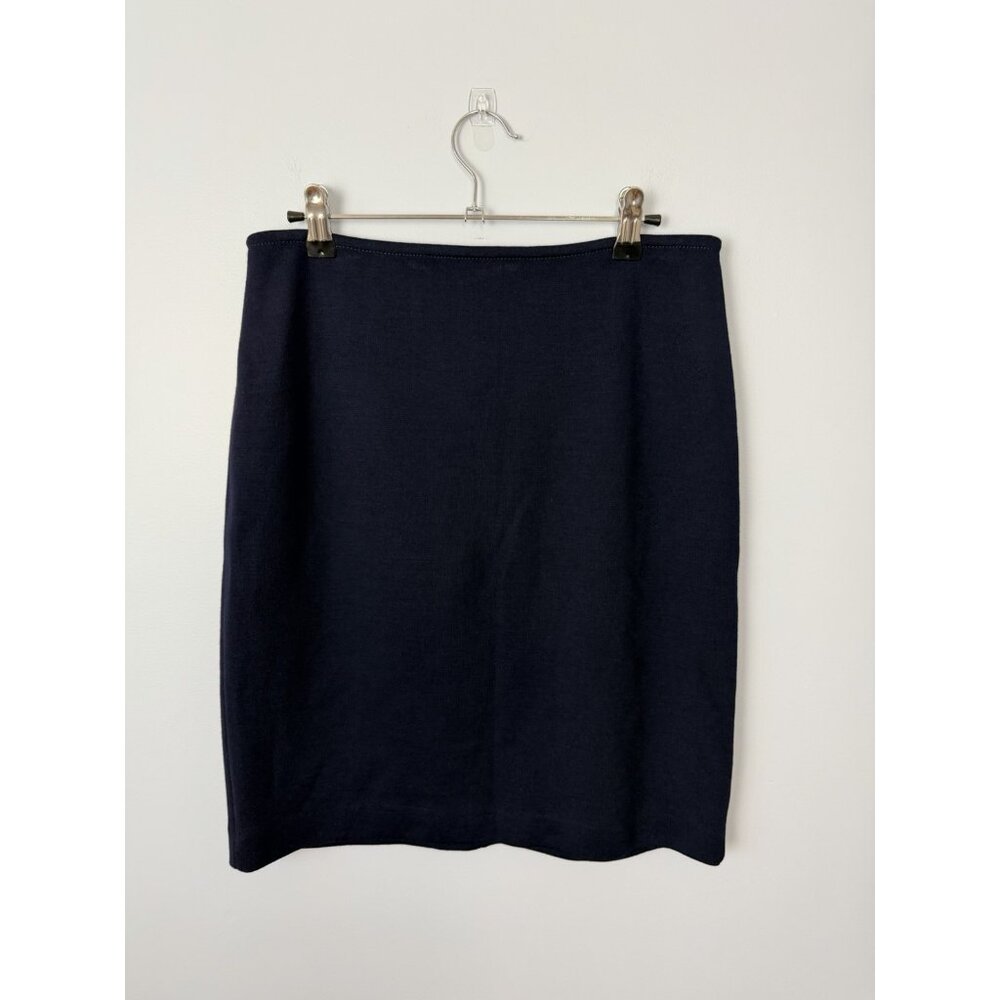 NWT St John Size 8 Santana Knit Pencil Skirt Navy Blue Wool Blend $395 Retail